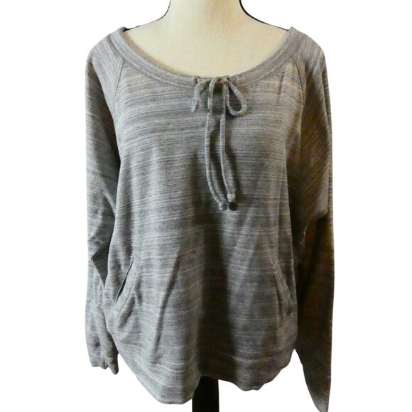 New York & Company XL Lightweight Sweatshirt Drawstring Neckline Side Pockets - Picture 1 of 5